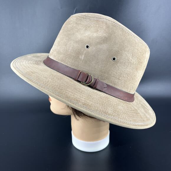 Vintage London Fog Mens Fedora Size Medium 7 - 7 1/8 Tan Leather Made In USA - Picture 3 of 14